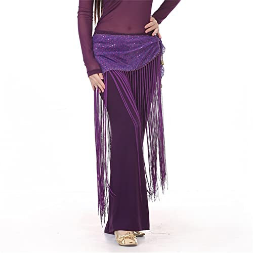 Bauchtanzgürtel für Damen, Hüfttuch, Frauen, Bauchtanz, Quaste, Hüfttuch, Taillenkette, Pailletten, Bund, Fransenrock (lila, Einheitsgröße)