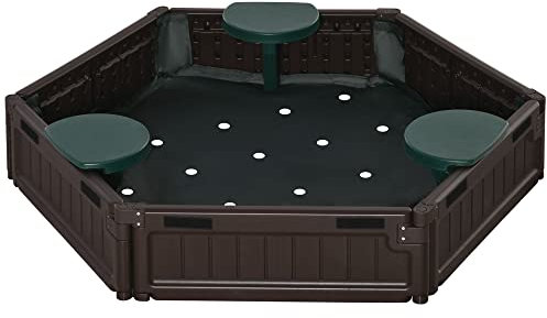 Outsunny sabbiera fai da te con 3 posti a sedere, sabbiera in HDPE con telone, per bambini dai 3 ai 12 anni, Ø120 x 21cm, marrone