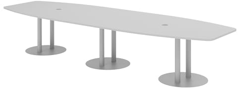 bümö Konferenztisch oval 400x130 cm großer Besprechungstisch in grau, Besprechungstisch mit Gestell in Silber, Meetingtisch für 14 Personen, XXL-Tisch für Besprechungsraum & Meeting