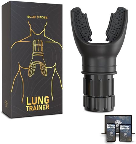 Blue Rose Lung Trainer with Adjustable Resistance Breathing Exerciser & Lung Cleanse Device for Enhanced Lung Capacity, Fitness & Respiratory Health – Includes Free eBook (Black)