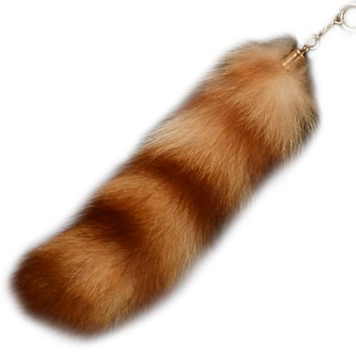Obelunrp Faux Fox Tail, 40 cm/15,7 Zoll flauschiger Fuchsschwanzschlüsselkette, Hänge des Beutelshänge, Therian Tail Decor für Handtasche