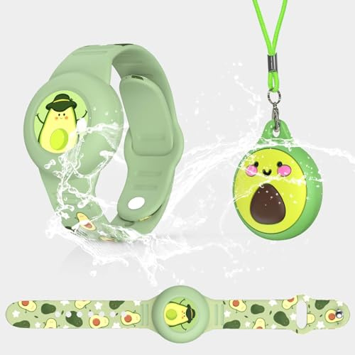 1pc Bracelet étanche et 1pc Pendentif Coque de Protection pour Apple Airtag, Enfants Apple Airtag IP53 Protection Anti - Perte GPS Tracking Corps Entier Mignon Animation Silicone Réglable(﻿Vert,Vert)