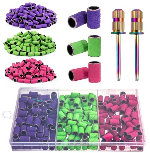 Newellsail Lot de 210 bandes abrasives pour perceuse à ongles 80/150/240 avec 2 embouts pour ongles en acrylique, gel manucure et pédicure