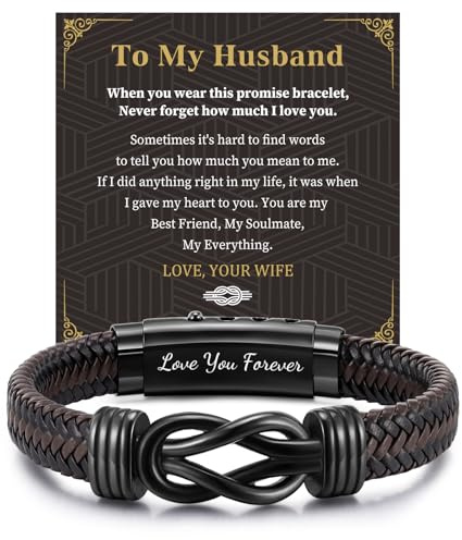 Mens Leather Bracelet Gifts for Son Daddy Man Brother Husband Boyfriend | Engraved Love You Forever Infinity Knot Bracelet, Personalised Men's Bracelets, Gift for Him Birthday Christmas Anniversary