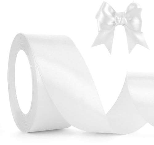 Weiß Geschenkband Schleifenband Weiß 4cm Satinband Weiss Geschenkband Hochzeit 23M Schleifenband Hochzeit Stoffband Dekoband Geschenkbänder für Geschenkverpackung Weihnachten Taufe Basteln Seidenband
