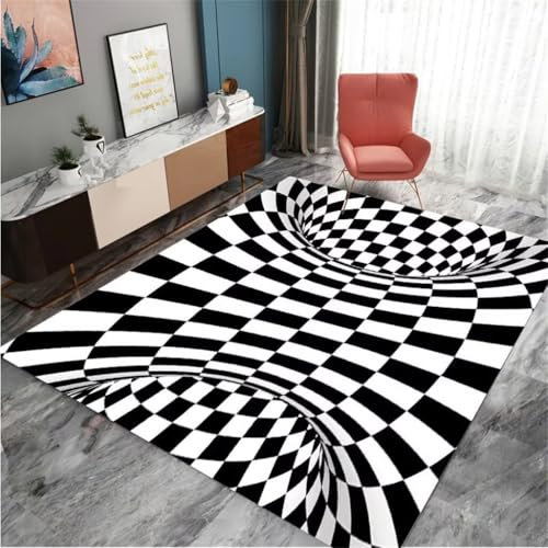 RUGMRZ Wohnzimmer Samtteppich Mädchenzimmer Teppiche Bedruckter Teppich Für Den Innenbereich, Wohnzimmer-Sofa-Teppich, Schwarz-Weiß Küchenteppiche 160X230Cm 5Ft 3''X7Ft 6.6''