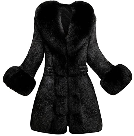 Winterjacke Damen Elegante Ohne Kapuze, Felljacke Warmer Mit Fell, Einfarbig Lang Mantel Faux Pelz Wintermantel Kunstfell Jacken Für Frauen Pelzkragen Coat Mit Plüsch Reverskragen Damenmantel