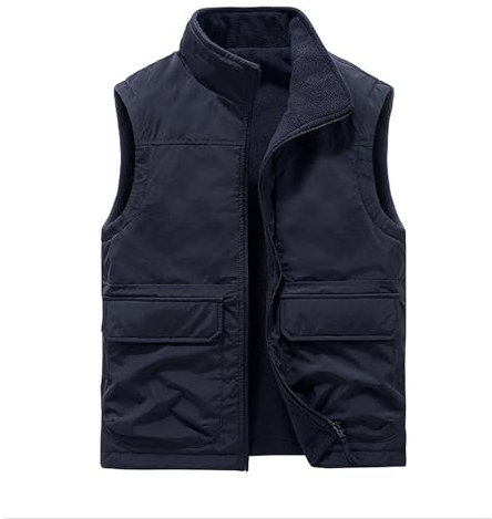 Herren-Fleece-Weste, Angelwesten für Herren, leichte Winterweste mit mehreren Taschen, leicht, ärmellos, Weste, Jacken, Stehkragen, Bodywarmer Weste, Pufferweste, Baumwolle, gepolsterte Weste,