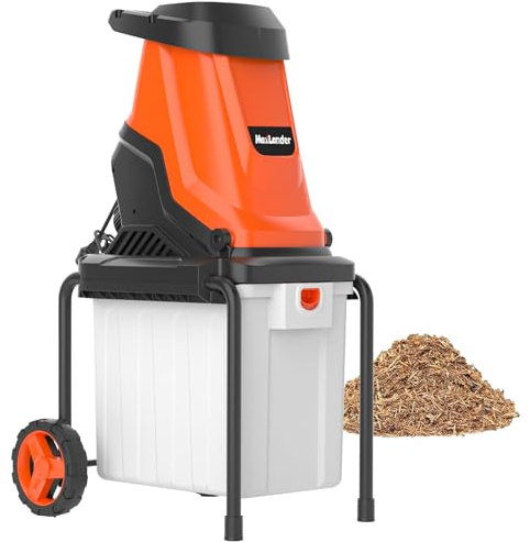 MAXLANDER 15-Amp Electric Wood Chipper, Shredder Mulcher with 50L Collecting Bin, 1.8-Inch Cutting Diameter for Mulching, Composting and Yard Cleanup 15:1 Reduction