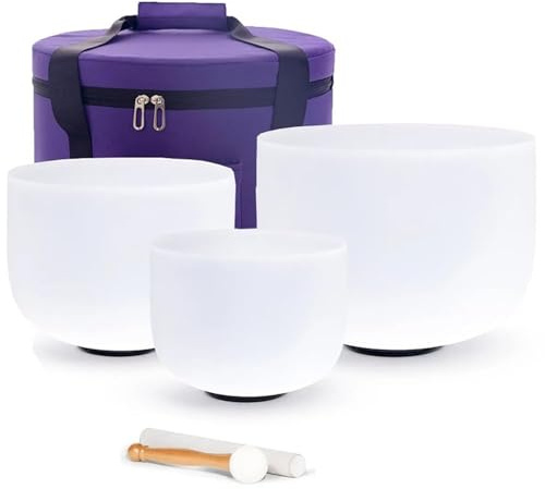 432Hz 3Er Set 7 G + 9 E + 11 C Crystal Singing Bowl Chakra Frosted Quartz Kristall Klangschale Mit Tragetasche Klangschalen Für Yoga-Meditation Und Klangheilung 432hz