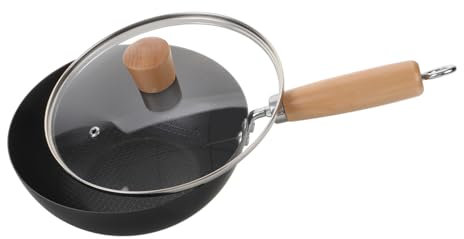 Cabilock Wok Giapponese in Ferro Battuto Padella Wok Tradizionale Fondo Tondo Per Cucina Domestica Per Fornelli Gas Versatile Per Barbecue Patate Fritte Bistecche Salsicce Verdure e Carne