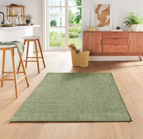 Taracarpet Teppich Flacher Kurzflorteppich für Wohnzimmer, Schlafzimmer und Kinderzimmer auch als Küchenteppich für die Küche in Sisal Optik grün 140x200 cm