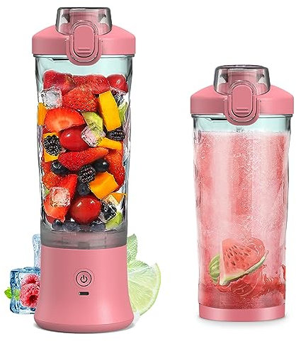 Mixeur portable, 600 ml, tasse de centrifugeuse de taille personnelle pour shakes et smoothies avec 6 lames, 150 W, gobelet batteur à main étanche rechargeable pour voyage, sport, bureau à domicile,