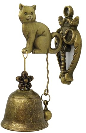 YRMLYMOP Vintage Metal Doorbell Animal Figure Decorative Doorbell Cat Shape Decoration Hanging Bell for Yard or Garden Decorative Retro Style Lovely Cat Hand Bell Antique Style Shopkeepers Door Bell
