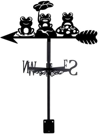 SUPERDANT Three Frogs Weather Vane for Roof Mount Metal Weathervane Lotus Leaf Mushroom Wind Vanes for Outside Roof Decor Black Wind Decorative Signs for Farmhouse Yard Farm Sheds Garden Decoration