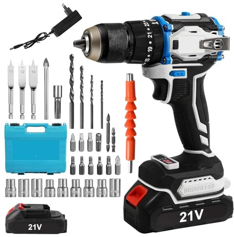 Juego de destornilladores inalámbricos de 21 V con 2 baterías, destornillador eléctrico 3 IN1, taladro combinado y juego de destornilladores para uso doméstico y bricolaje (1 batería)