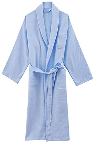 Damen-Bademantel mit Waffelmuster, leichte Baumwolle, Wellness-Bademantel, weicher Kimono-Stil, Morgenmantel mit Taschen, atmungsaktiver Damen-Bademantel, klassischer Taillenbund für Damen, hellblau