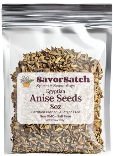 SavorSatch Anise Seeds Whole - 8oz Stand-Up Resealable Pouch | Product of Egypt | Licorice Flavor and Aroma | Certified Kosher, GMO-Free, Bulk Herb for Cooking, Baking, and Tea