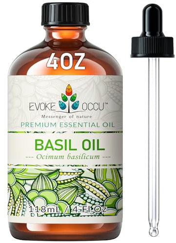 EVOKE OCCU Basilikumöl 118 ml, reines Basilikum ätherisches Öl für Haut Massage Diffusor Kerze Seife machen- 4 FL Oz