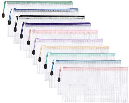 Meekye 10 Stück Dokumententasche A4 A5 oder A6, Wasserdichter Dokumentenmappe A6 mit Reißverschluss, Mesh Kunststoff Mappe, für Datei, Kosmetika, Hausaufgaben und Reisezubehör