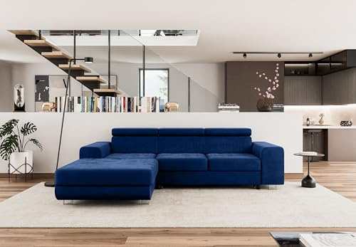 COMFORTINO FURNITURE Ecksofa mit Schlaffunktion NOTA L-Form, Sofa Couch mit Bettkasten, Eckcouch, Schlafsofa für Wohnzimmer, Big Sofa Couch mit Schlaffunktion (Dunkelblau, Ottomane Links)
