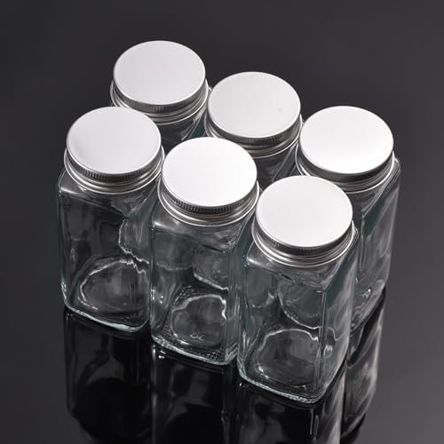 Frascos de Condimento de Vidrio con Etiquetas, 120ml Botellas de Contenedores Cuadrados Vacíos con Tapas de Coctelera y Embudo de Silicona para Condimento de Cocina (Tomotato06xyf-1)