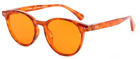 OKH Gafas Bloqueo de Luz Azul Redondas Retro para Juego Videojuegos Alivian la Fatiga Ocular para Pantallas, TV, Teléfono y Computadora (Naranja-99%-Claro Tortuga)