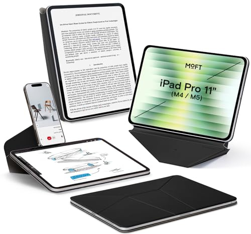 MOFT Dynamic Folio Hülle für 11 iPad Pro (M4 2024/M5 2025), Schlanke Magnetische Tablet Hülle mit Ständer und über 20 Betrachtungswinkeln, Auto Wake/Sleep-Funktion - Tiefschwarz