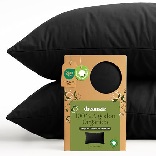 Dreamzie - Kissenbezug 30x50cm - 2er Set - 100% Bio-Baumwolle - Schwarz | GOTS & Oeko-Tex zertifiziert · mit Reißverschluss · Kopfkissenbezug & Kissenhülle · Jersey · atmungsaktiv · waschbar 60°C