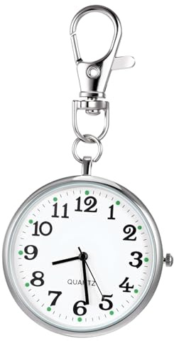UKCOCO Krankenschwester Uhr für Frauen mit Schlüsselanhänger, Silber | Taschenuhren für Damen, Glas und Edelstahl, Portable Hängeuhr mit Clip für Ärzte Zufällige Farbe