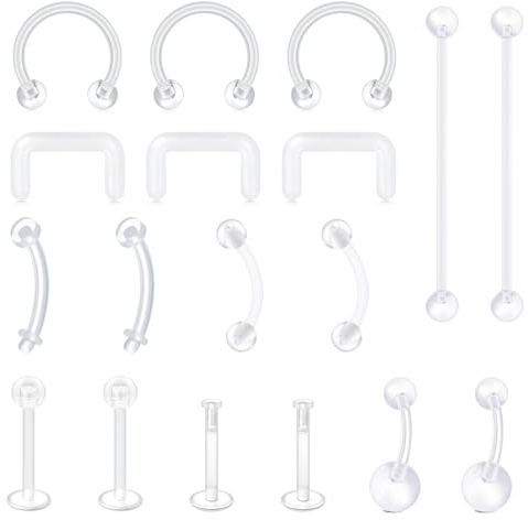D.Bella Klar Piercing Hållare Set Bioflex Klar Näpp Labret Stud Septum Ring Ögonbryn Tunga Magknapp Piercing Örhänge Brosk Plast Industriell Hållare, Plast