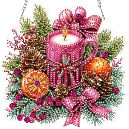 DOMROM Weihnachten Diamond Art Painting Anhänger, Kerze Diamond Painting Fensterbilder Anhänger, Diamant Hängende Ornament für Kinder Erwachsene Diamant Malerei Basteln Tür Wand Fenster Deko