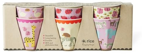 Rice Melaminbecher Set Wildlife | 6 bunte Becher mit Tiermotiven (Marienkäfer, Zebra, Schwan) aus stabilem Melamin, spülmaschinengeeignet, 160 ml, ideal für Kinder & Erwachsene
