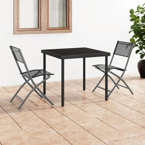 YITHOPI Klappbare Gartenstühle 2 STK. Schwarz Stahl und Textilene Gartenmöbel Balkonstühle für Innenhöfe