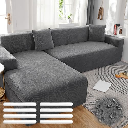 Bocguy Sofa Überzug, Couchbezug L/U Form, Sofaüberzug Ecksofa, Universal Sofa Überwürfe, Stretch Couch Cover mit Schaumstoffstab und 1 Kissenbezug für 1/2/3/4 Sitzer(L-förmiges Ecksofa Erfordert Zwei)