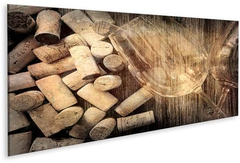 islandburner Cuadro sobre lienzo copas de vino y corcho sobre mesa de madera cuadros murales 120 x 40 cm