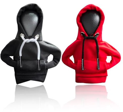 ZORVYN Kreative Schaltknauf Hoodie mit Halskette, Lustige Auto Schaltknauf Abdeckung, Manueller oder Automatischer, Auto Deko Innenraum (Rot)