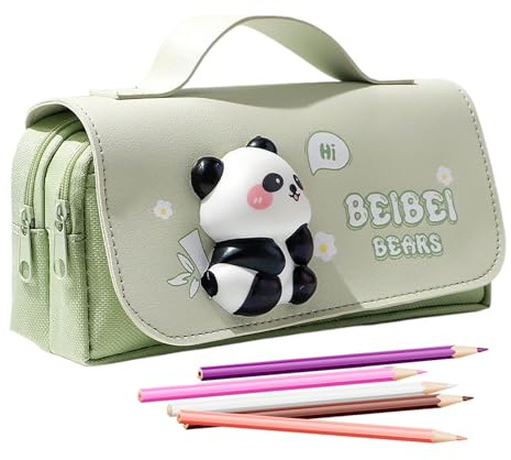 Genérico Estuche Estético, Estuche De Pandas Y Bonito para Escritorio, Organizador Almacenamiento Portalápices para Material Escolar Papelería Mujeres Niñas Niños