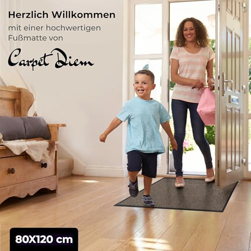 Carpet Diem Fußmatte Braun-Schwarz, 80x120 cm, rutschfeste Schmutzfangmatte | Fußmatte Eingangsbereich, Innen & außen, rutschfeste Türmatte, Schmutzfang Teppich für Haustür, Fußabtreter Qualität aus EU