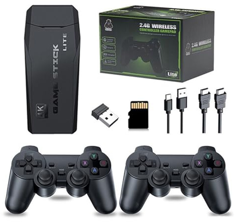 Console di gioco retrò portatile e Game Stick, oltre 20.000 videogiochi classici, doppio gamepad wireless 2.4G, 4K Plug & Play for uscita TV HDMI, regalo for ragazzi e adulti(32G)