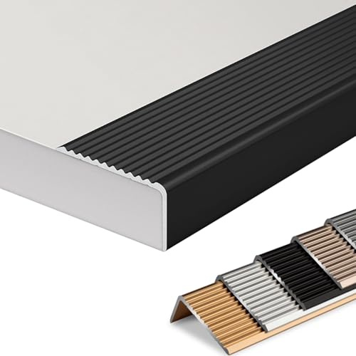 Profilo per Bordi Scale in Metallo, Profilo per Gradini a Forma di L, 90 cm-140 cm, Strisce Antiscivolo per Gradini per Interni ed Esterni(Zwart,L90cm/36'')