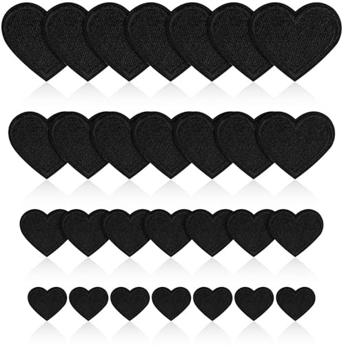JAXICREY 28 Stück Patches zum Aufbügeln, Herzen zum Aufbügeln Flicken Bestickte Bügelflicken Bügel Lässig Patches Bügelbilder Bügelpatch Bügelpatches Aufnäher Klein Schwarz für Kleidung Hosen Jeans