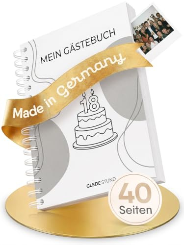 GLEDESTUND® Gästebuch 18. Geburtstag mit Fragen | 40 Doppel-Seiten | 7 verschiedene Steckbriefe inkl. Fragen | Fotoalbum Geburtstag | DIN A5