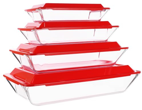4er Set Auflaufformen aus Glas mit Deckel, 1L, 1.5L, 2.5L & 3.8L Mehrzweck, Lasagneform für Backofen, Hitzebeständige Glasschüsseln mit Griffe, Stapelbare Vorratsbehälter für Mikrowelle & Spülmaschine