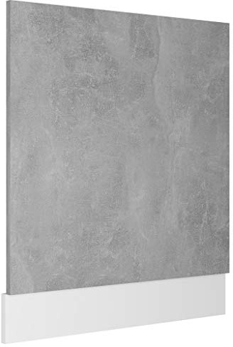 Foknhdi Lione - Mascherina per lavastoviglie grigio cemento, 59,5 x 3 x 67 cm, in materiale di legno, robusta parte anteriore della cucina, per lavastoviglie, design moderno e facile da pulire, per