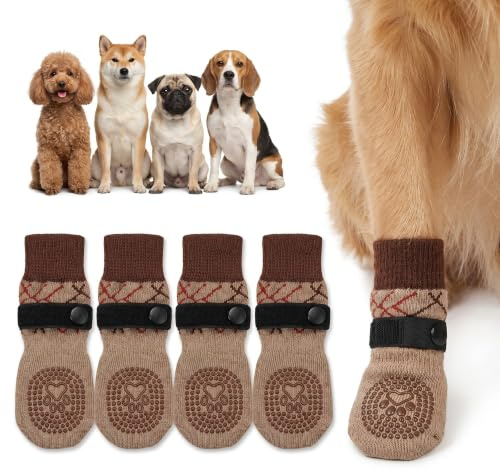 2 Pairs Anti-Slip Paw Protectors, Dog Socks Paws Stop Licking (S 1.7-1.9) | Breathable Cotton Socks with Adjustable Straps for Small Medium Large Senior Dogs, Injured Paws, Indoor Outdoor Floor Walking