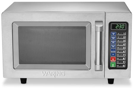 Waring Commercial WMO90 Medium Duty Microwave Oven, 0.9 Cubic Feet, 10 Programmable Memory Settings, 5 Power Levels, Stainless Steel Construction, 120V, 1000W, 5-15 Phase Plug