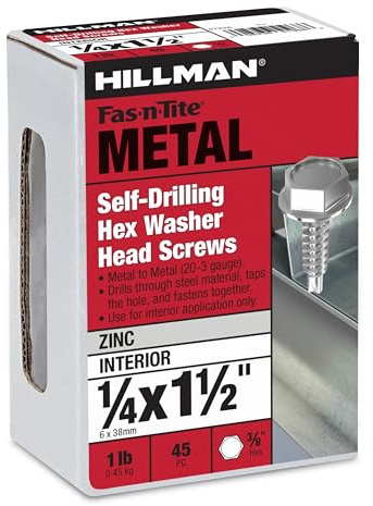 The Hillman Group 47226 1/4-14 x 1-1/2-Inch Hex Washer Head Self Drilling Screw, zinc