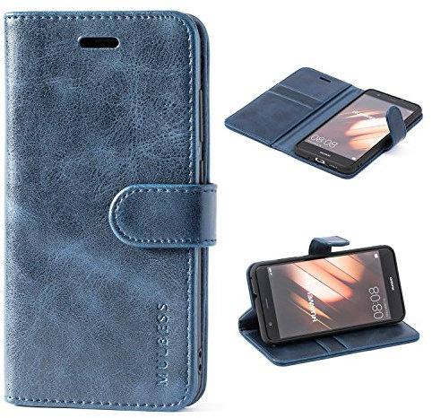 Mulbess Funda Móvil para Huawei P10 Lite, Funda Libro Protectora Carcasas TPU, Ranura para Tarjeta, Cierre Magnético, Vintage Azul Marino