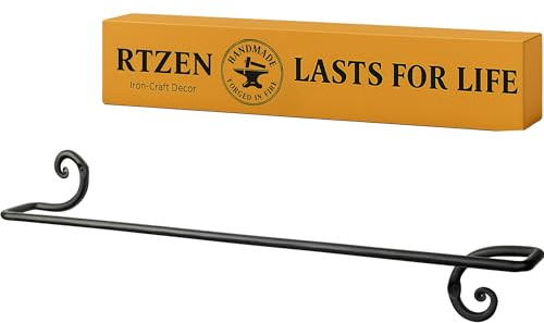 RTZEN Farmehouse Bathroom Towel Holder - Wrought Iron Matte Metal Black Towel Bar Wall Mount Rod - Handmade Home Decor Metal Kitchen Hanger Bar (24'' - Fits 24 Inch Towels)